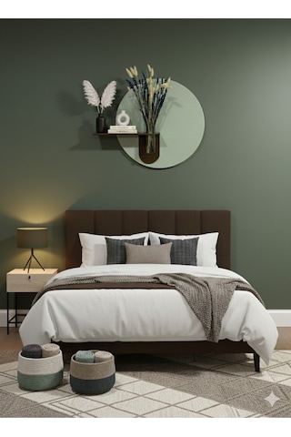 Orkide Ahşap Pilli Ledli İskandinav Tarzı Salon Duvar Rafı Modern Çiçeklik 40 X 75 Cm Yeşil - Ahşap Ceviz