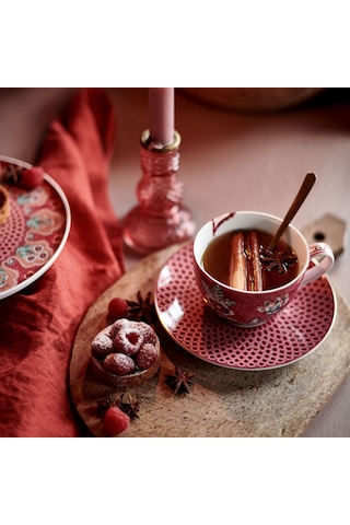 Kırmızı Porselen Çay Fincan Seti 280 Ml