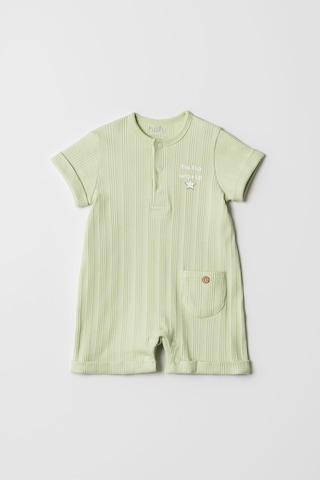 Hafy Baby Hello World İşlemeli, Kısa Kollu, Yazlık Bebek Tulumu Yeşil