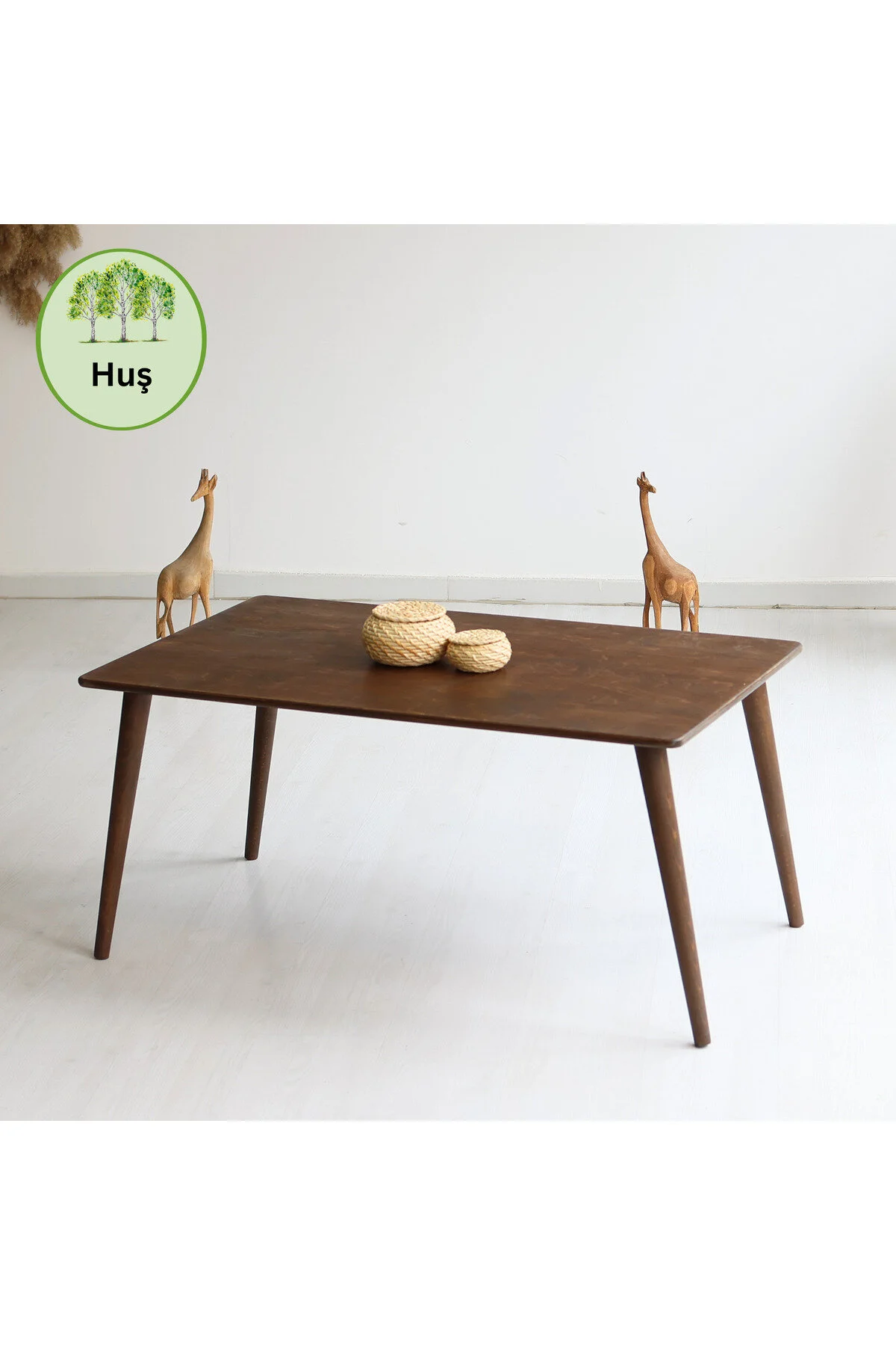Furnirem Oval Orta Sehpa, Modern Tasarım 55x34 Cm Koyu Ceviz
