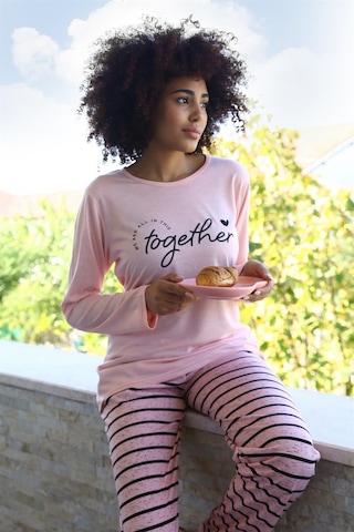 Akbeniz Kadın Penye Uzun Kol Pijama Takım 4190 - L Pembe