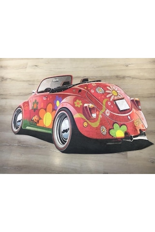 Yamalıhome Vosvos Araba Şekilli Halı Kc07Kırmızı 100X140 Cm Çok Renkli