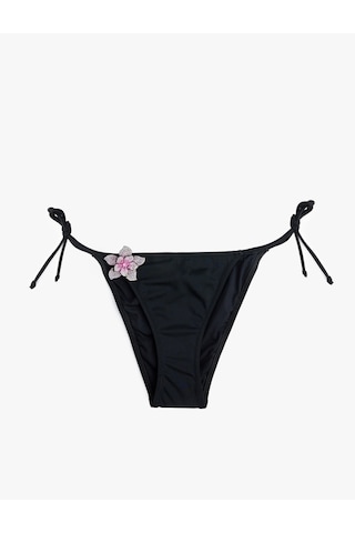 Koton Taşlı Çiçek Aksesuar Detaylı Yanları Bağlamalı İpli Bikini Altı Siyah 6sak00048mm Siyah