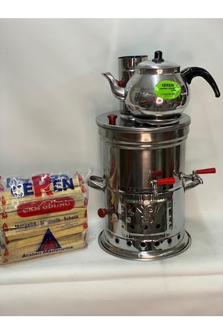Çift Musluk Semaver Demlik ve Paket Odun 5Lt İç Demlik