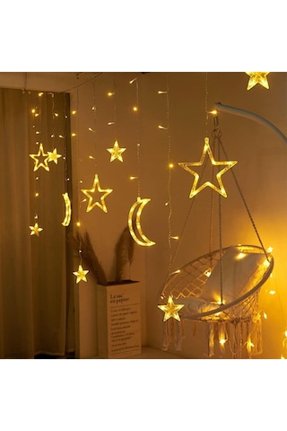 Ayrı Ay Yıldız Animasyonlu 3 Metre Animasyonlu Yılbaşı, Ramazan Bayramı Led Işıklandırma Fişli Sarı