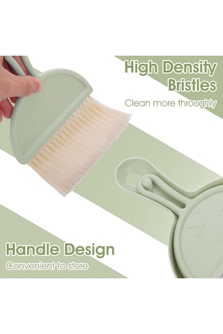 Yeşil Mini Tozpan Ve Toz Fırçası Seti, Küçük Süpürge Ve Tozpan, Po Nj