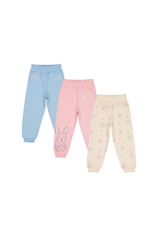 Civil Girls Tavşan Baskılı 3'lü Set 2-5 Yaş Eşofman Altı Çok Renkli