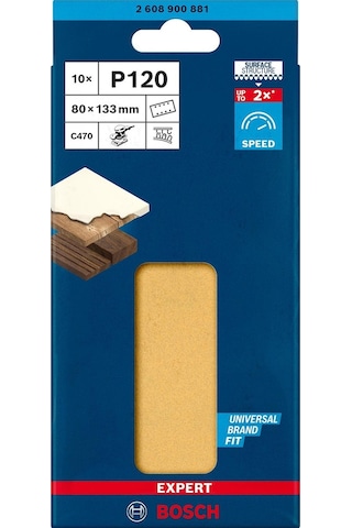 Bosch Expert C470 Zımpara Kağıdı 80x133mm 120 Kum 8 Delik 10lu