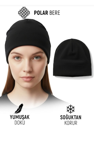 Qulothes Qu-tex Extra Kalın Termal Polar Soğuk Geçirmez Bere Unisex Pamuklu Kışlık Şapkaa Siyah