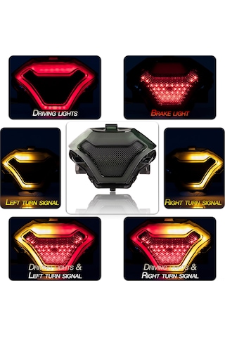 Mufunye Yamaha Yzf R3/r25/y15zr/mt07/fz07/lc150 İçin Led Arka Fren Işığı - Kırmızı Fren, Mavi Sürüş, Sarı Sinyal Işıkları - Ipx66 Su Geçirmez