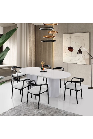 Lucca Ahşap Masa Sandalye Takımı 90x200 Beyaz