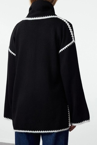 Ersefa Kadın Modern Tarz Oversize Bisiklet Yaka Midi Triko Hırka Siyah