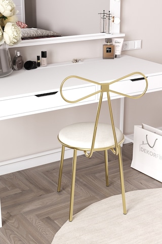 Df04102m Fiyonk Tasarım, Makyaj Masası Sandalyesi Puflu Modern Dekoratif Metal Ayaklı Sandalye Altın