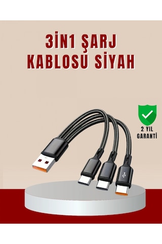 3 Ü 1 Arada Hızlı Şarj Kablosu Apple iOS Uyumlu Android Type-c Uyumlu