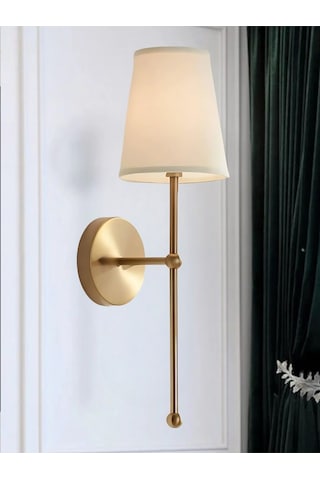 Ömür Avize Modern Tasarım 1 Adet Duvar Ledli Pilli Aplik Tak Çalıştır Eskitme Gold Krem Abajur Pil Dahildir Beyaz