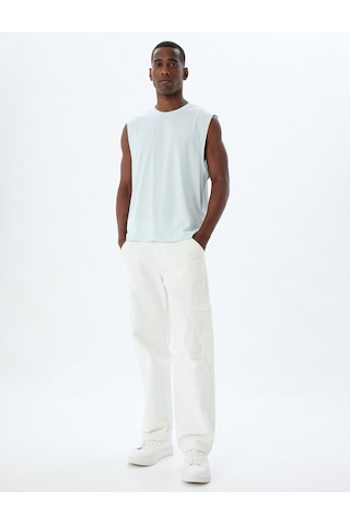 Koton Basic Kolsuz Tişört Bisiklet Yaka Pamuklu Mavi 4sam30042mk Mavi