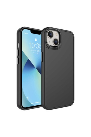 Apple Uyumlu iPhone 14 Plus Kılıf Metal Çerçeve Ve Buton Tasarımlı Sert Zore Botox Kapak Siyah