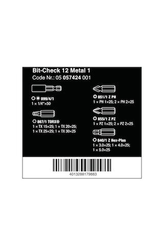 Wera Bit-Check 12 Metal 1 Bits Seti 05057424001