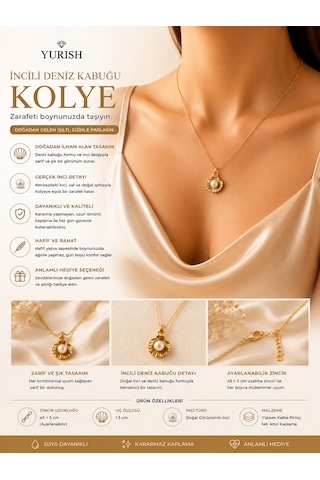 Kadın Gold İncili Midye Kolye 01 - Gold