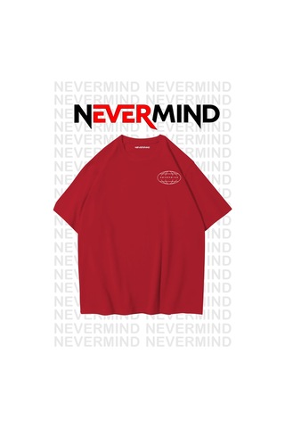 Nevermind Oversize Unisex Tişört Grafik Baskılı, Rahat Kalıp Kırmızı