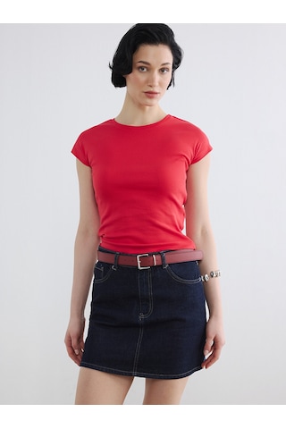 Lcw Vision Kırmızı Bisiklet Yaka Kadın Crop
