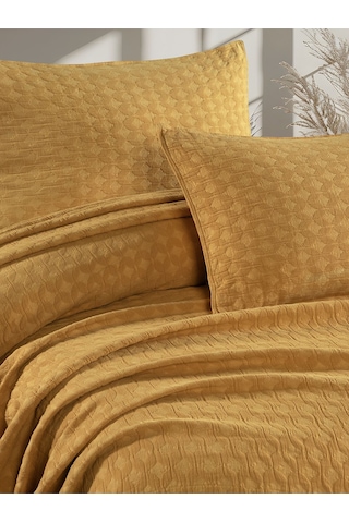 Elvira Yatak Örtüsü Seti Çift Kişilik Hardal Kutulu Hardal