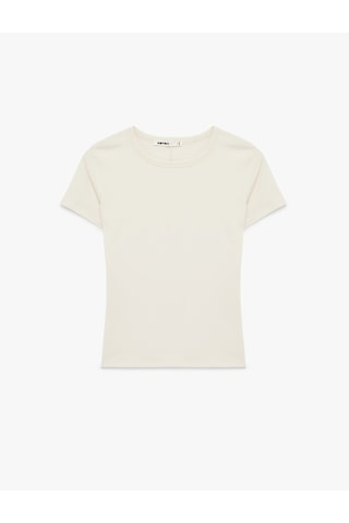 Koton Pamuklu Slim Fit Kısa Kollu Bisiklet Yaka Basic Tişört Ekru 6sak50267ek Ekru