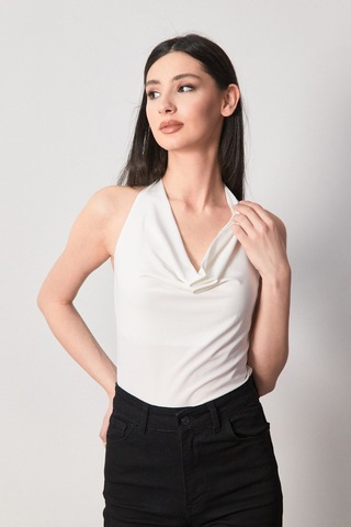 Fullamoda Boyundan Geçmeli Degaje Yaka Bluz 25ygb7510128753-ekru Ekru