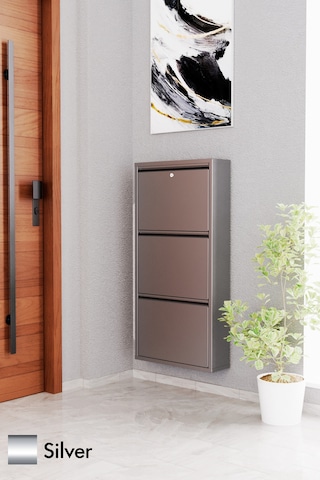 Evdemo Kilitli 3 Kapaklı Metal Ayakkabılık Silver