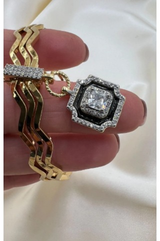 Bb Çelik Desenli Ajda Bilezik Charm Kombinli