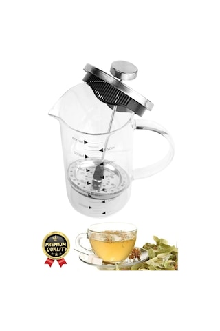 Çok Amaçlı Isıyı Koruyan Süzgeçli Bitki Çayı Filtre Kahve Demlik Ölçü Kabı Cam French Press 600 Ml Çok Renkli