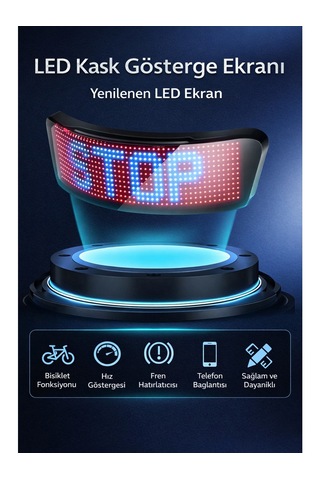 Akıllı Led Kask Ekranı Uygulama Kontrollü, Şarjlı, Tüm Kasklara Uyumlu Trafikte Görünürlük Sağlayan Diğer