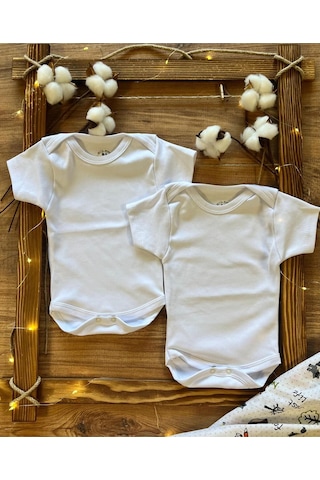 Betül Bebek Kısa Kollu 2'li Organik Pamuk Çıtçıtlı Bebek Body&zıbın 2adet Beyaz