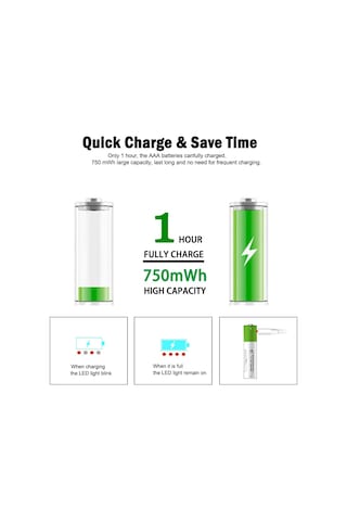 Usb Aaa Lityum İyon Şarj Edilebilir Pil, 1.5v 750mwh Şarj Edilebilir Aaa Pil, 1 H Hızlı Şarj, C Tipi Bağlantı Nok