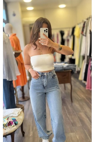 Bel Kemer Detay Mom Jean Mavi