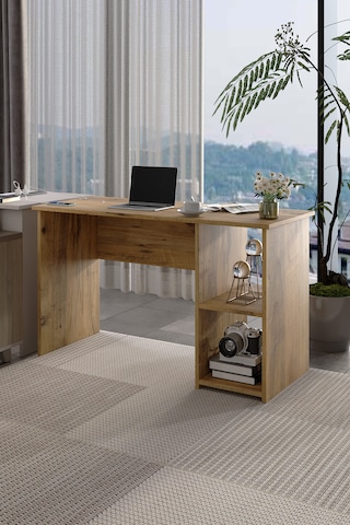 Lina Modern Çalışma Masası 120x60 Cm Raflı Bilgisayar Masası Ofis Ve Ev Çalışma Masası Atlantik Çam