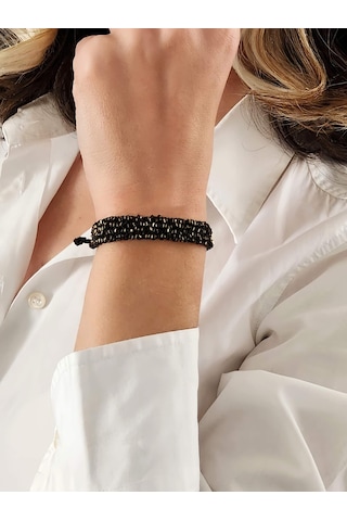Zincir Dokuma Kordon El Yapımı Otantik Siyah Gold Renkli Bileklik Altın - Siyah