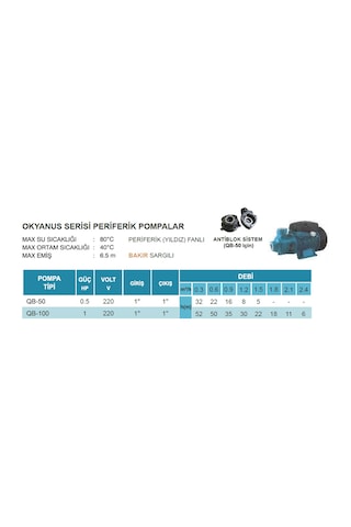 Atlantis Blu Qb-50 - 0.5 Hp - 220v Preferikal Yıldız Fanlı Pompa
