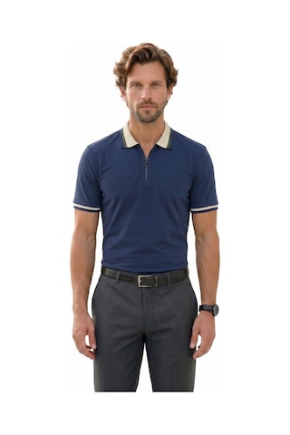 Tudors Erkek Slim Fit Dar Kesim %100 Pamuk Kısa Kollu Yarım Fermuarlı Lacivert Polo Yaka Tişört-50748