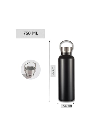 750 Ml Paslanmaz Çelik Tutacaklı Termos Matara -vakumlu Sızdırmaz Siyah