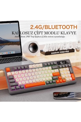 2.4g Bluetooth 5.0 Çift Bağlantılı Gaming Kablosuz Oyuncu Klavyesi Led Ekran Pbt Top Baş