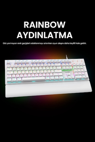 Nova Mk104 Rainbow Bilek Destekli Türkçe Fullanti-ghosting Mekanik Oyuncu Klavyesi Beyaz Blue Switch
