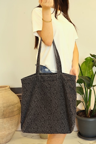 İcone Bag Desenli Yıkamalı Denim Kadın Çantası, Geniş Hacimli, Desenli El Ve Omuz Bez Çanta Shopper Antrasit