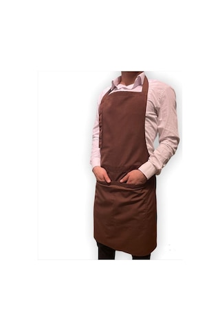 Kahverengi Cepli Önlük Askılı Garson Berber Cafe Şef Kasap Önlük Modelleri Kahverengi