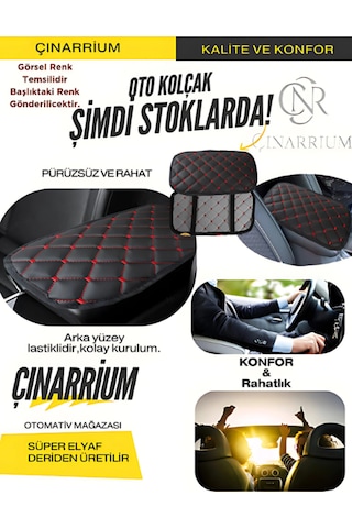 Honda Civic 2012-2015 Deri Oto Kolçak Kılıfı, Kaliteli Süngerli Kırmızı Nakışlı.