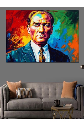 Pop Art Mustafa Kemal Atatürk Portresi Dekoratif Kanvas - Mdf Ahşap Tablo