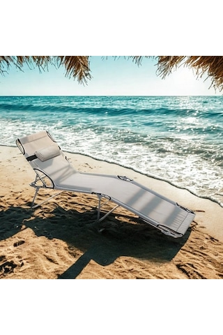 Eportatif Kamp Yatağı Yastıklı Katlanır Şezlong Kampet Gri 1628