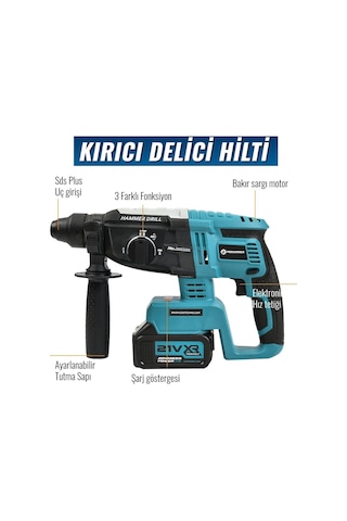 Prohummer Ph252 Profesyonel Akülü Süper 5li Matkap Seti - 125mm Avuç Taşlama, Sds Plus Kırıcı Delici Hilti, Somun Sıkma Sökme, Vidalama Matkap, Budama Testere
