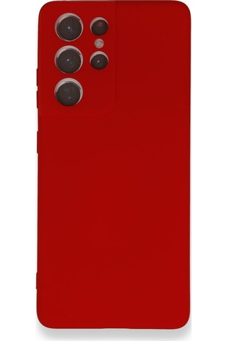 Samsung Galaxy Uyumlu S21 Ultra İçi Kadife Kaplı Esnek Silikon Kapak Ryc/ Nano Lansman Kirmizi