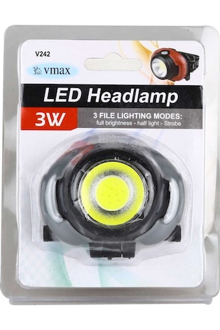 3 Watt LED ampüllü Vmax Pilli Led Kafa Feneri 3W V242 (Piller Dahildir) Siyah